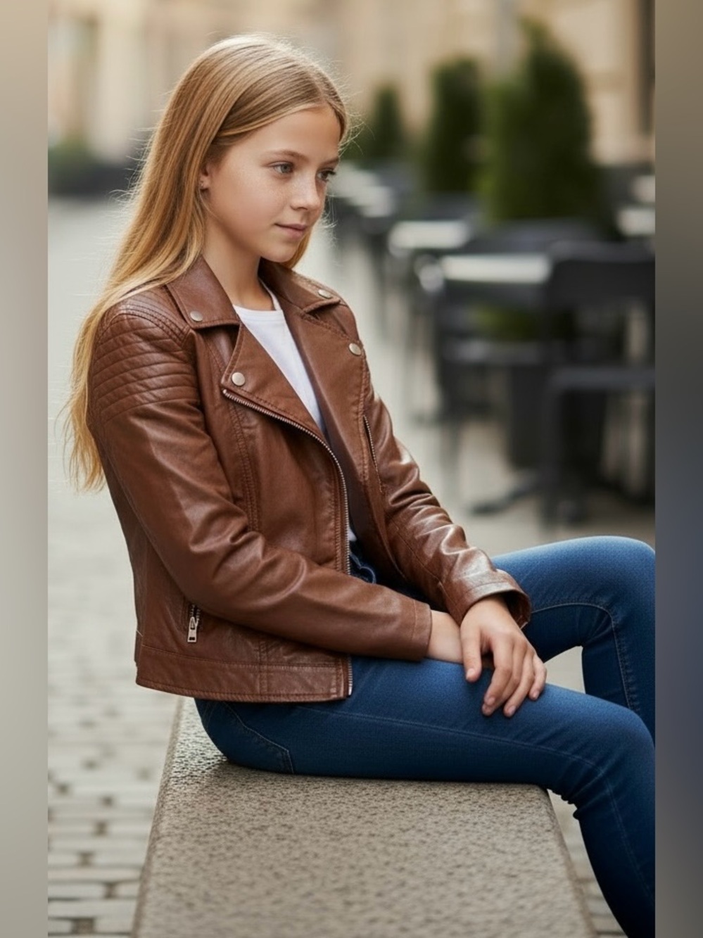 H&M kids girls brown leather moto jacket nwt size 14 - Picture 3 of 13